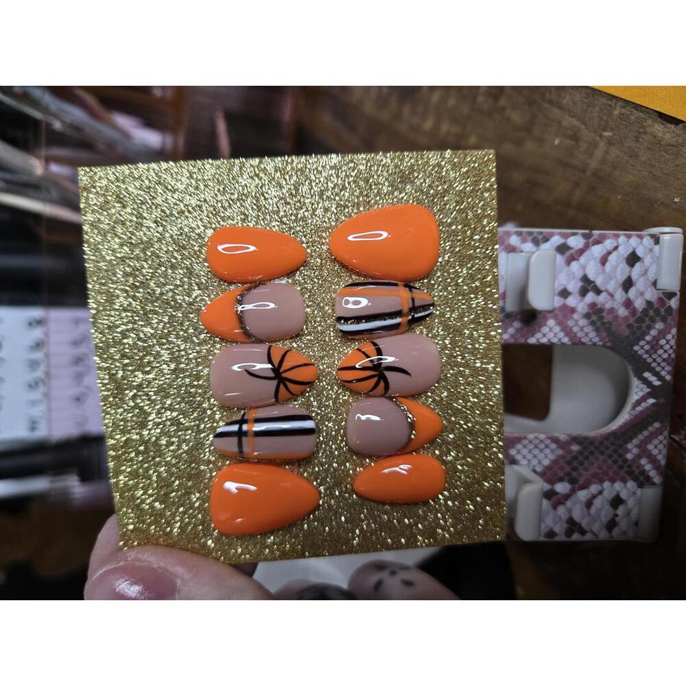 Fall pumpkin and plaid press on nails custom made